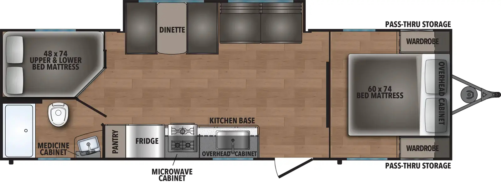 The Northern Spirit DLX & Compact 5260DB floorplan has one entry and one slide out. Exterior features include: metal exterior. Interiors features include: bunk beds and front bedroom.